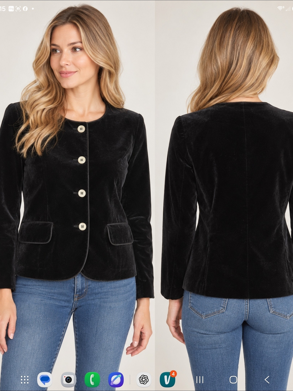 Black Velvet Button-Front Women's Jacket